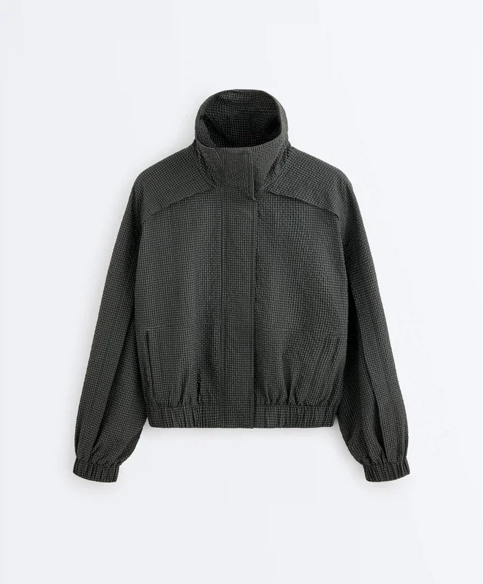 Veste de survêtement en nylon à carreaux déperlant Veste de survêtement en nylon à carreaux déperlant