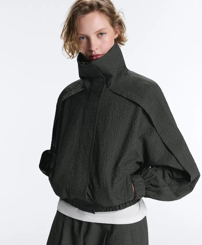 Veste de survêtement en nylon à carreaux déperlant Veste de survêtement en nylon à carreaux déperlant