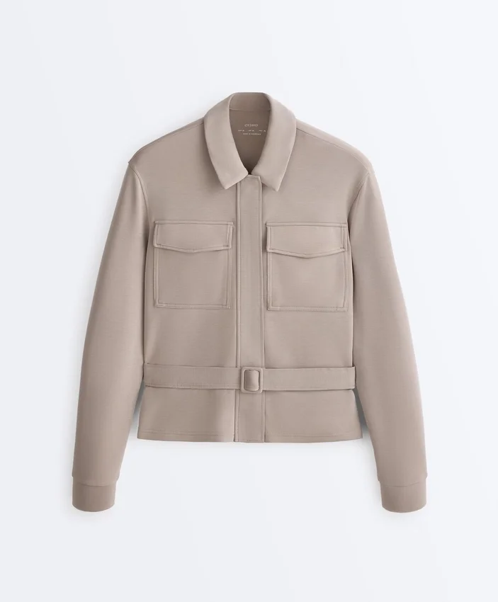 Veste droite avec ceinture et modal Soft Touch Veste droite avec ceinture et modal Soft Touch