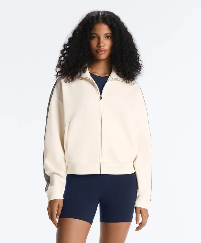 Veste en coton piqué avec bande à chevrons sur les côtés Veste en coton piqué avec bande à chevrons sur les côtés