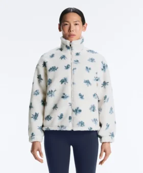 Veste en fausse peau lainée à motif floral