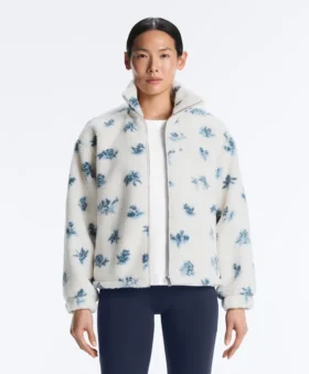 Veste en fausse peau lainée à motif floral