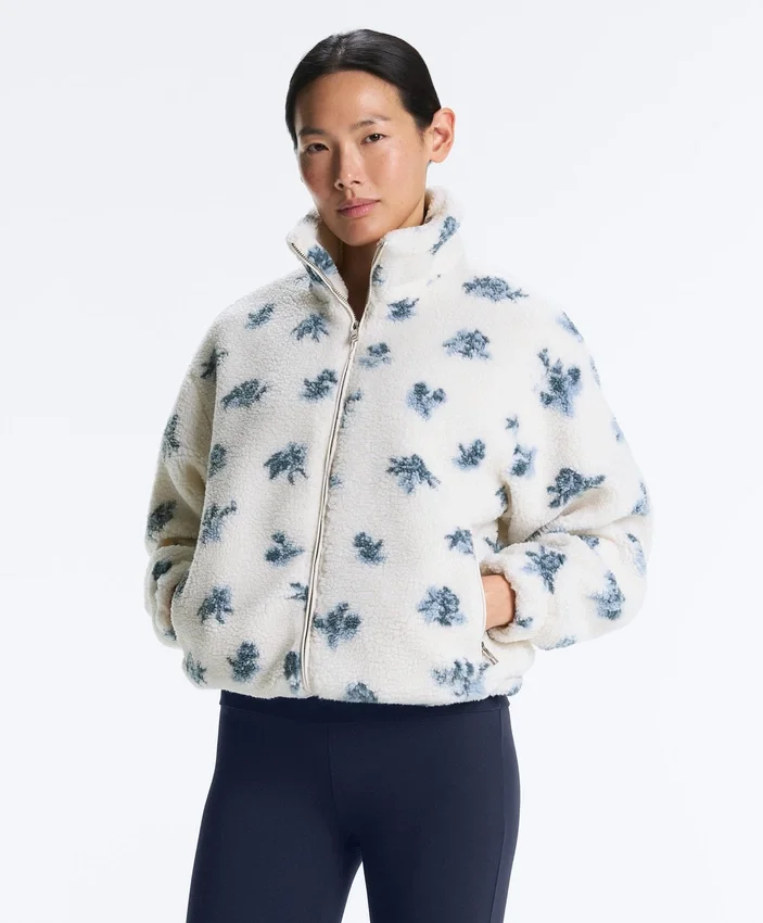 Veste en fausse peau lainée à motif floral Veste en fausse peau lainée à motif floral