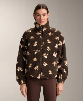 Veste en imitation peaux lainées à imprimé floral