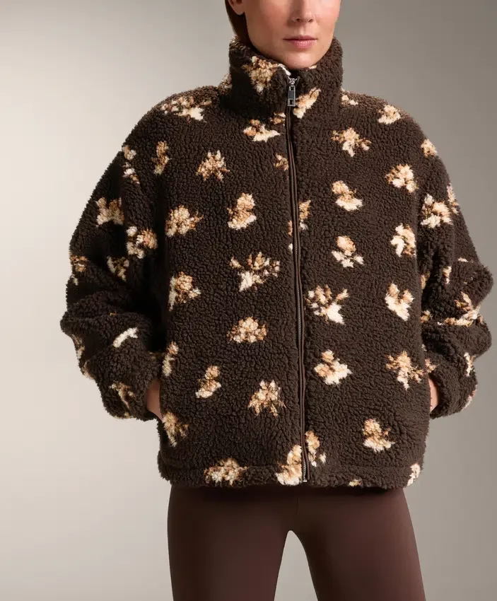 Veste en imitation peaux lainées à imprimé floral Veste en imitation peaux lainées à imprimé floral