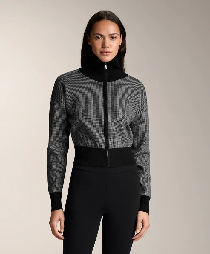 Veste en maille à imprimé pied-de-poule Veste en maille à imprimé pied-de-poule