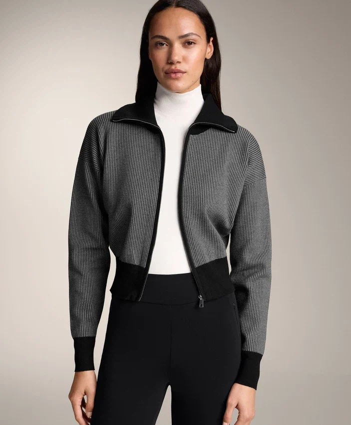 Veste en maille à imprimé pied-de-poule Veste en maille à imprimé pied-de-poule