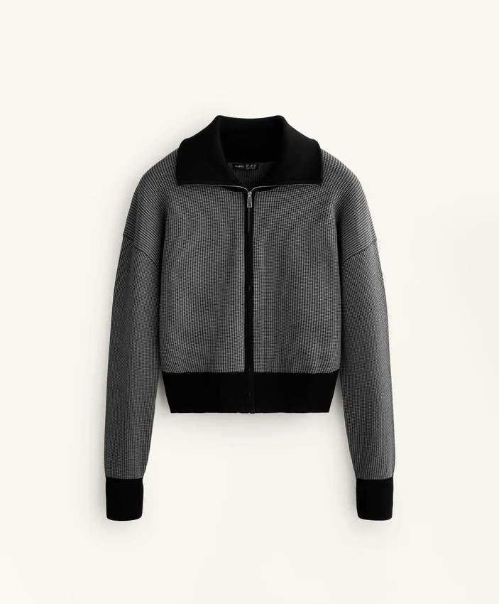 Veste en maille à imprimé pied-de-poule Veste en maille à imprimé pied-de-poule