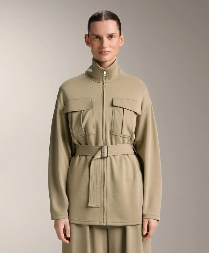 Veste longue au toucher Soft Touch en modal avec ceinture Veste longue au toucher Soft Touch en modal avec ceinture