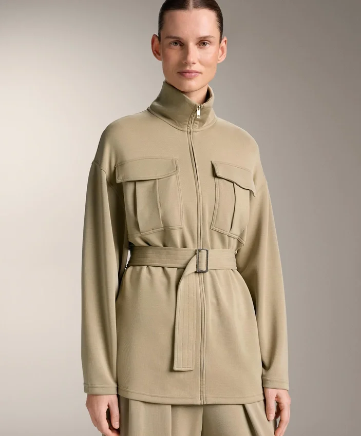 Veste longue au toucher Soft Touch en modal avec ceinture Veste longue au toucher Soft Touch en modal avec ceinture