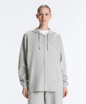 Veste longue à capuche en piqué chiné