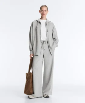Veste longue à capuche en piqué chiné