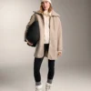 Veste longue en imitation peaux lainées
