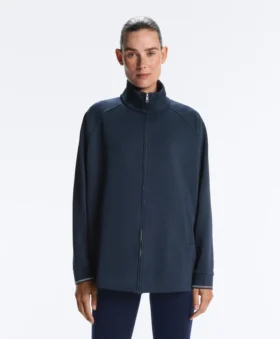 Veste longue en piqué avec passepoil en coton contrasté