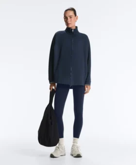 Veste longue en piqué avec passepoil en coton contrasté