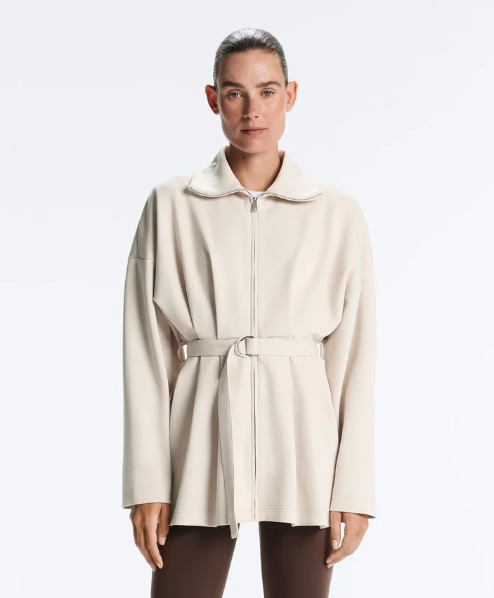 Veste longue en piqué de coton avec ceinture Veste longue en piqué de coton avec ceinture
