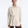 Veste longue en piqué de coton avec ceinture Veste longue en piqué de coton avec ceinture
