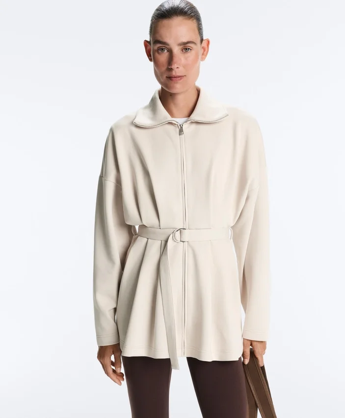 Veste longue en piqué de coton avec ceinture Veste longue en piqué de coton avec ceinture