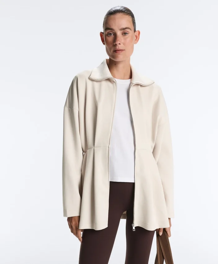 Veste longue en piqué de coton avec ceinture Veste longue en piqué de coton avec ceinture