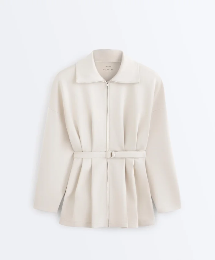 Veste longue en piqué de coton avec ceinture Veste longue en piqué de coton avec ceinture