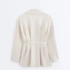 Veste longue en piqué de coton avec ceinture Veste longue en piqué de coton avec ceinture