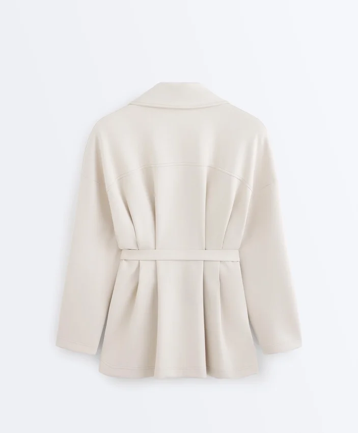 Veste longue en piqué de coton avec ceinture Veste longue en piqué de coton avec ceinture