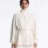 Veste longue à fines rayures avec taille ajustable et modal Soft Touch Veste longue à fines rayures avec taille ajustable et modal Soft Touch