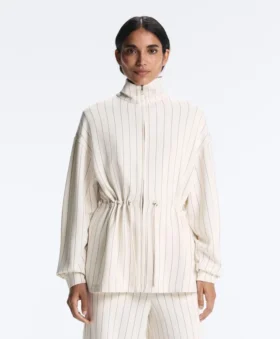 Veste longue à fines rayures avec taille ajustable et modal Soft Touch