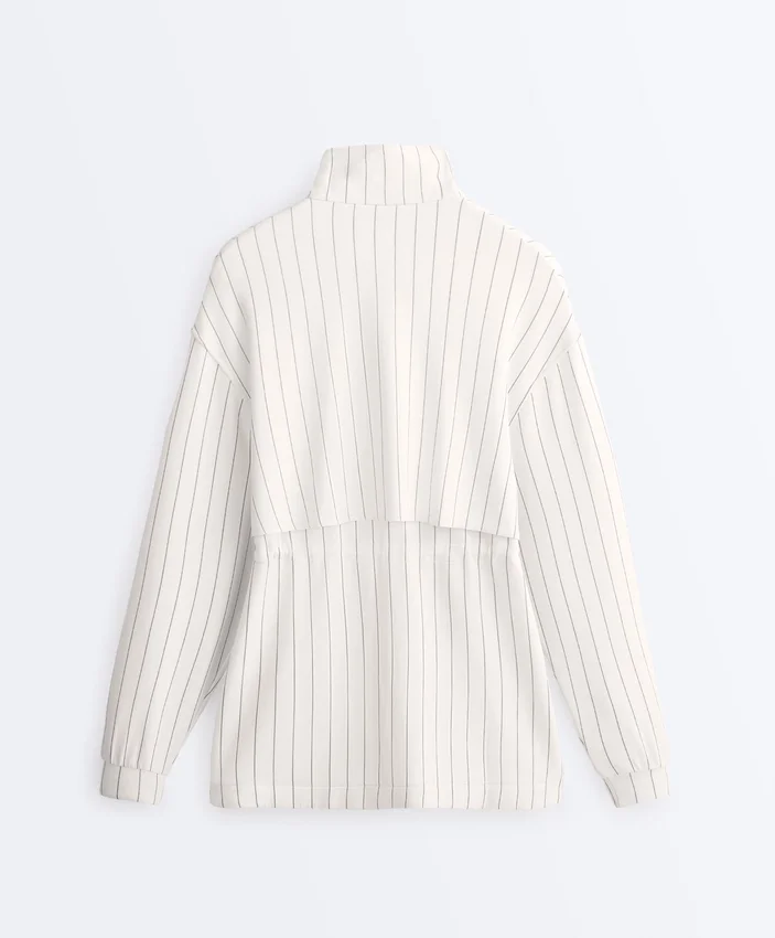 Veste longue à fines rayures avec taille ajustable et modal Soft Touch Veste longue à fines rayures avec taille ajustable et modal Soft Touch