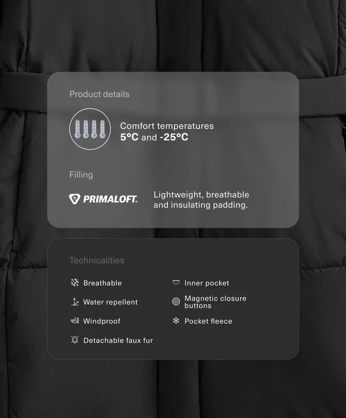 Veste longue matelassée hydrofuge Primaloft® Veste longue matelassée hydrofuge Primaloft®