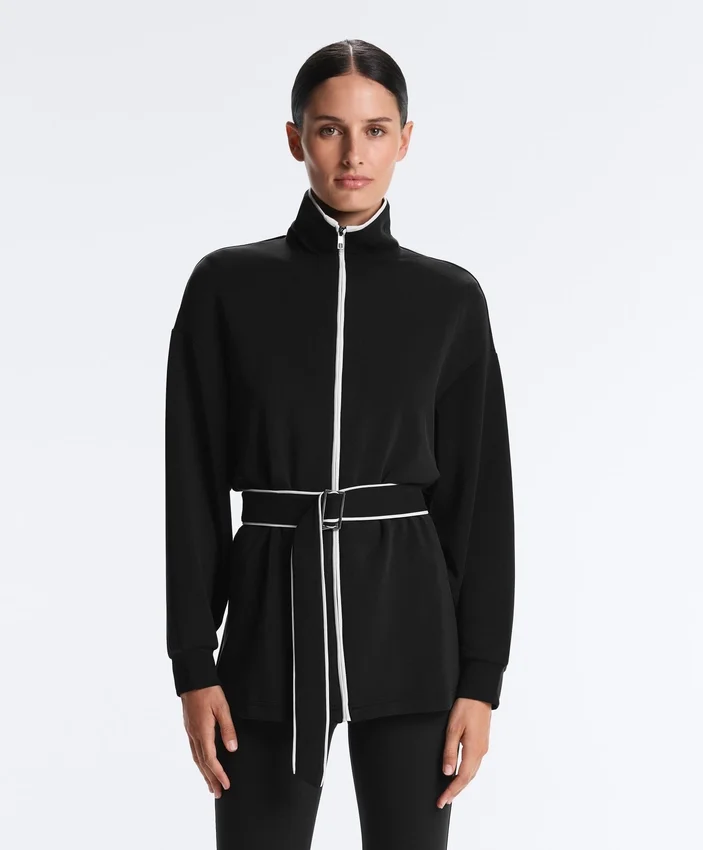 Veste longue à passepoils en modal Soft Touch Veste longue à passepoils en modal Soft Touch