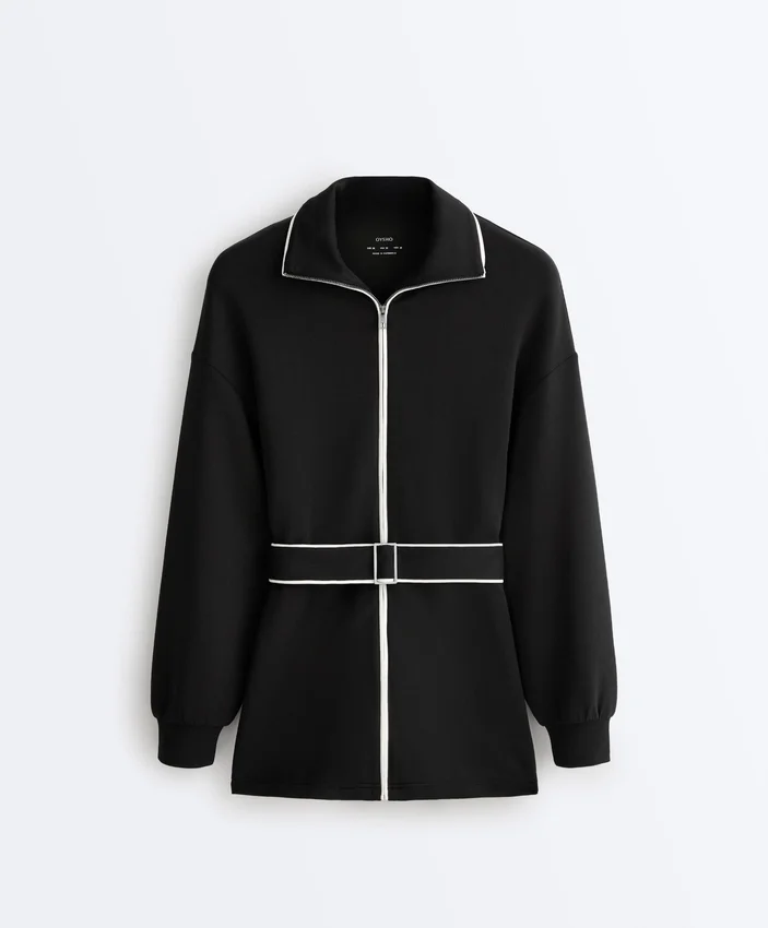 Veste longue à passepoils en modal Soft Touch Veste longue à passepoils en modal Soft Touch