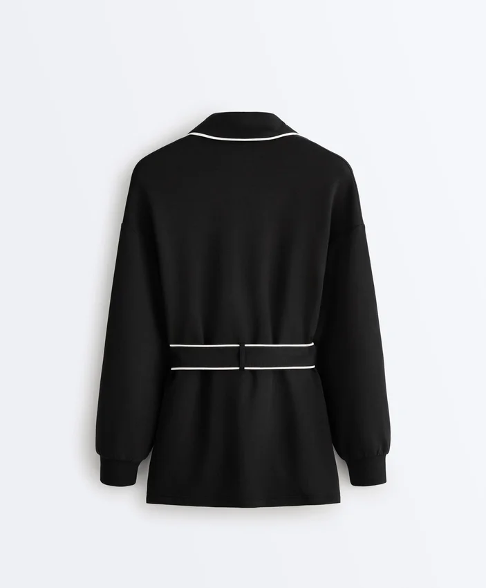 Veste longue à passepoils en modal Soft Touch Veste longue à passepoils en modal Soft Touch