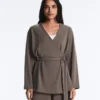 Veste longue à rayures asymétriques en modal Veste longue à rayures asymétriques en modal