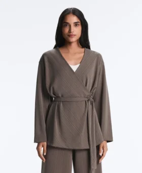 Veste longue à rayures asymétriques en modal