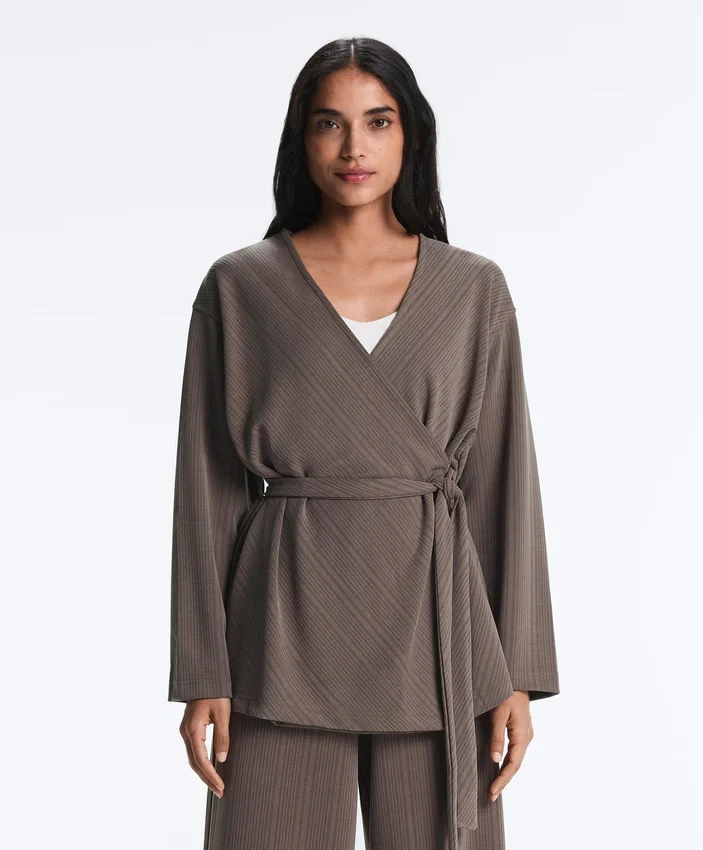 Veste longue à rayures asymétriques en modal Veste longue à rayures asymétriques en modal