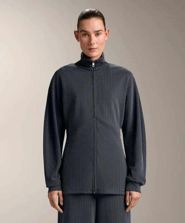 Veste longue à rayures asymétriques en modal Veste longue à rayures asymétriques en modal
