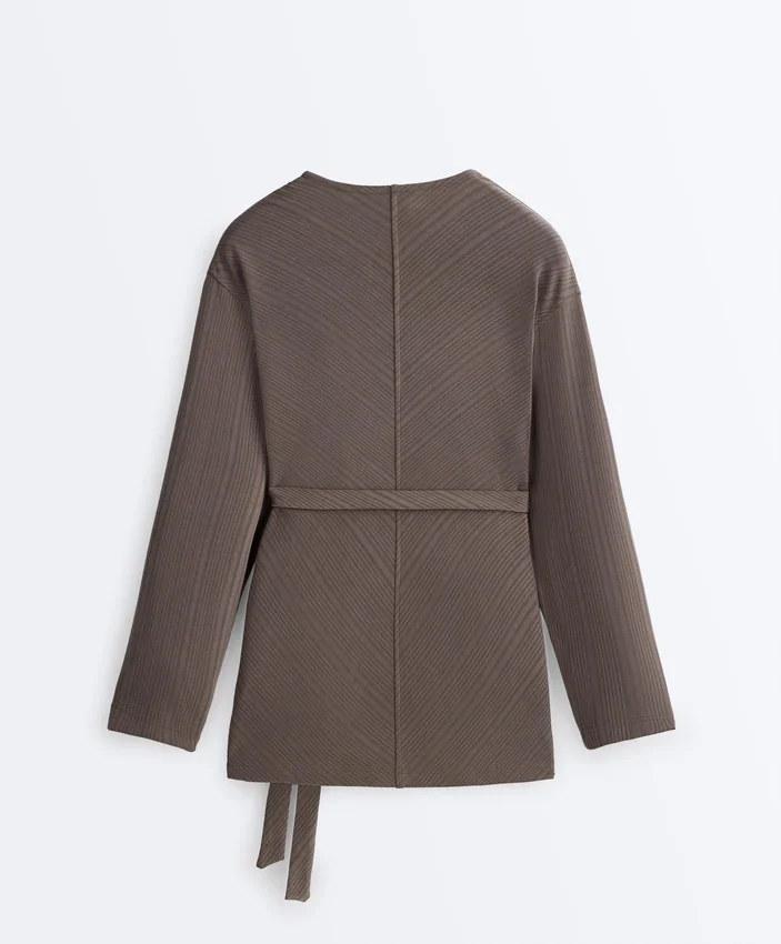 Veste longue à rayures asymétriques en modal Veste longue à rayures asymétriques en modal