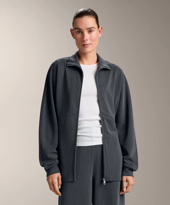 Veste longue à rayures asymétriques en modal Veste longue à rayures asymétriques en modal