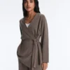 Veste longue à rayures asymétriques en modal Veste longue à rayures asymétriques en modal