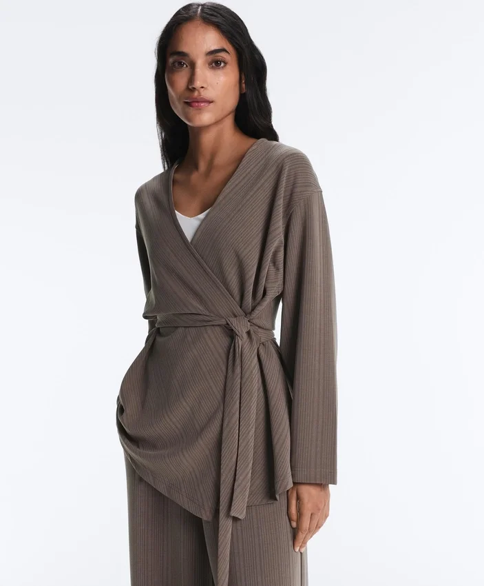 Veste longue à rayures asymétriques en modal Veste longue à rayures asymétriques en modal