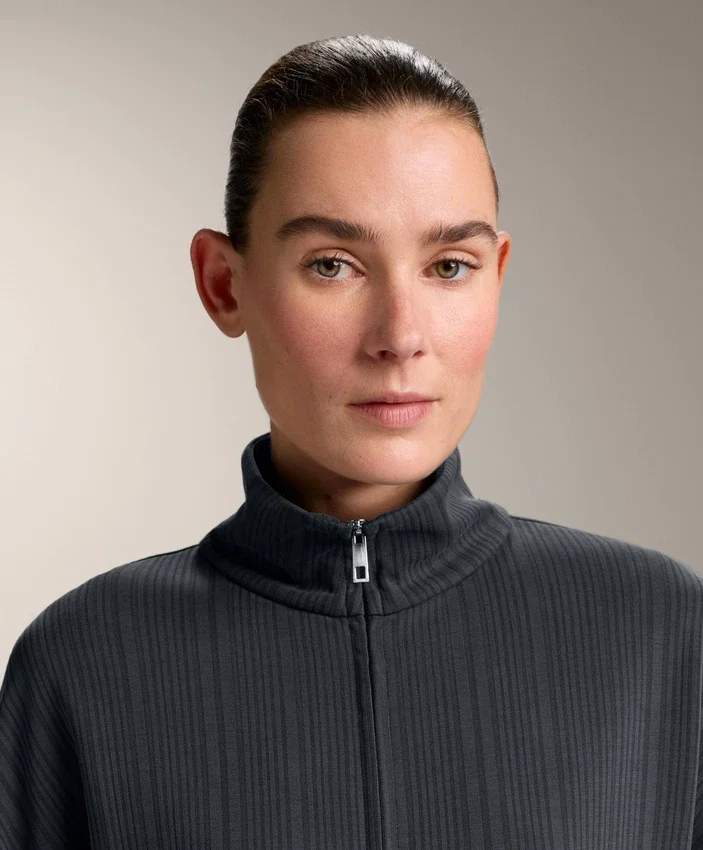 Veste longue à rayures asymétriques en modal Veste longue à rayures asymétriques en modal