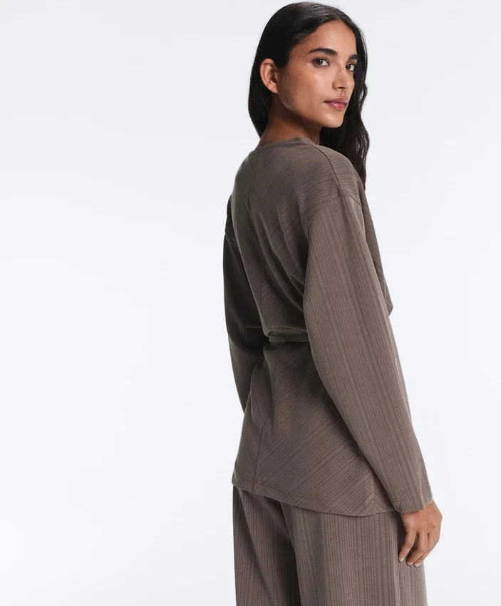 Veste longue à rayures asymétriques en modal Veste longue à rayures asymétriques en modal