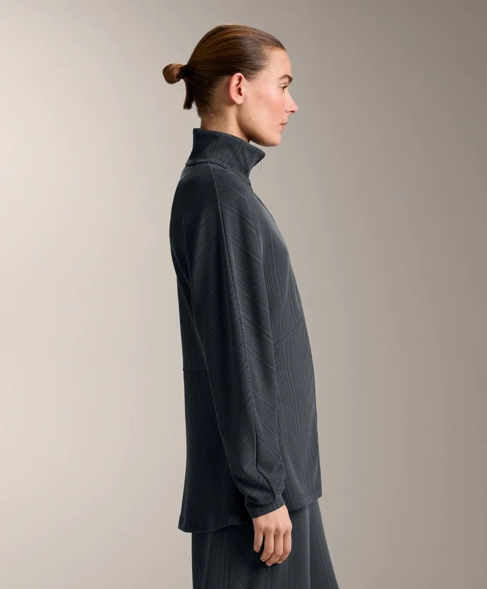 Veste longue à rayures asymétriques en modal Veste longue à rayures asymétriques en modal