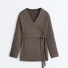 Veste longue à rayures asymétriques en modal Veste longue à rayures asymétriques en modal
