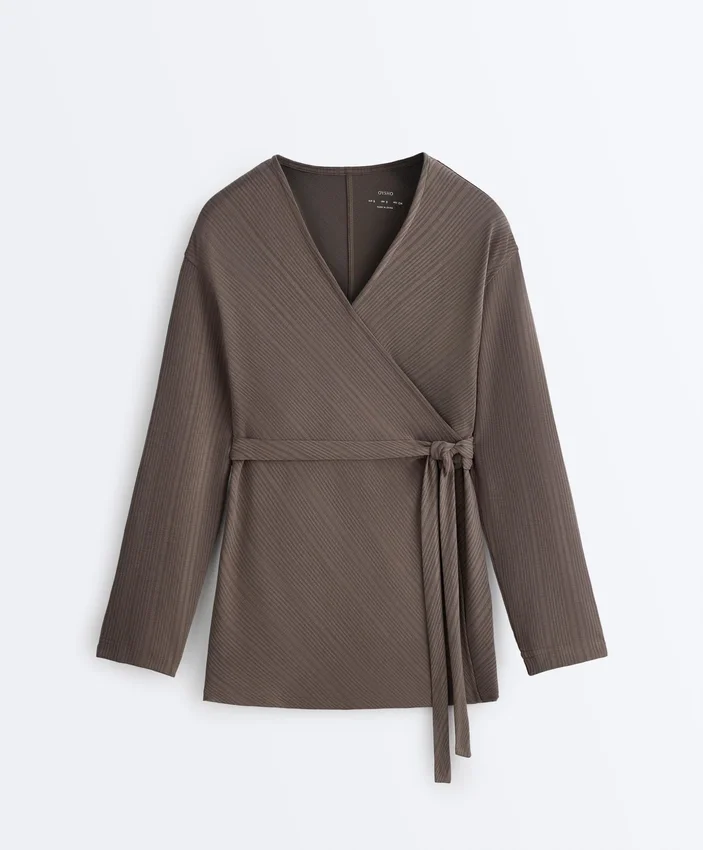 Veste longue à rayures asymétriques en modal Veste longue à rayures asymétriques en modal