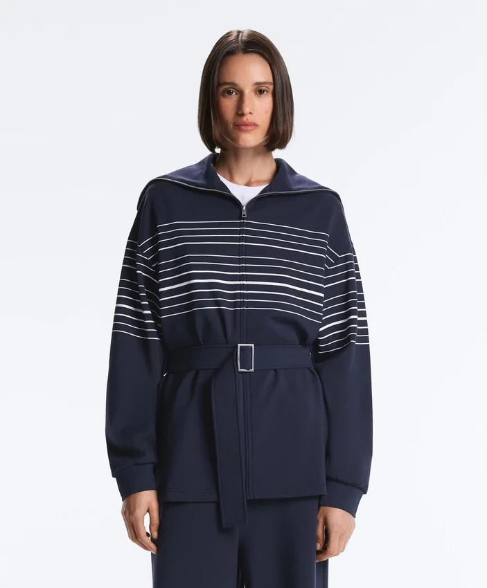 Veste longue à rayures marinières en modal Soft Touch Veste longue à rayures marinières en modal Soft Touch
