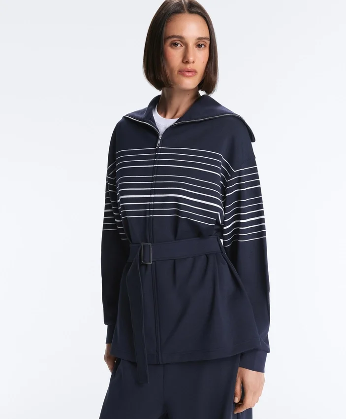 Veste longue à rayures marinières en modal Soft Touch Veste longue à rayures marinières en modal Soft Touch