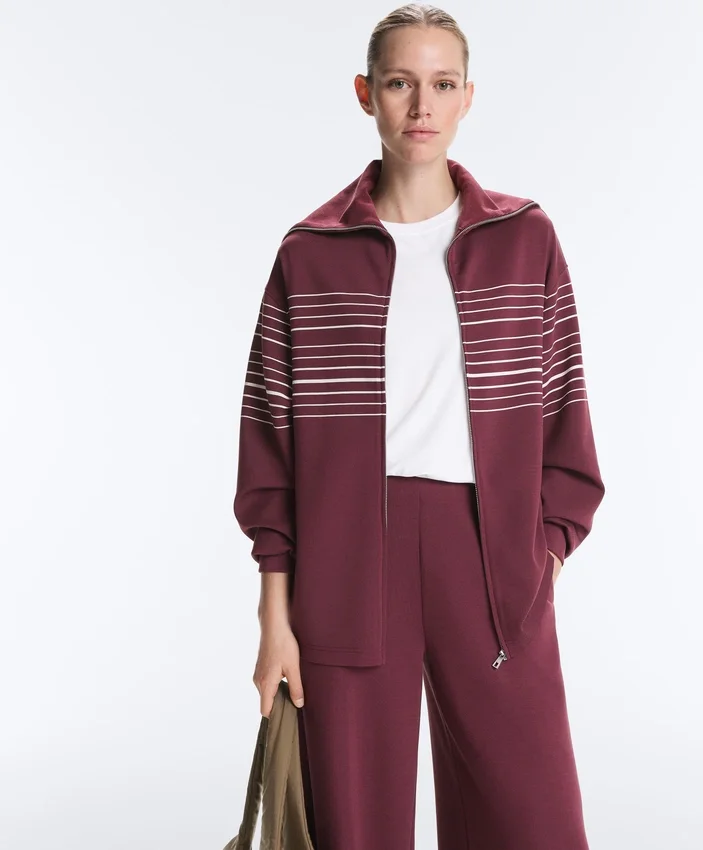 Veste longue à rayures marinières en modal Soft Touch Veste longue à rayures marinières en modal Soft Touch
