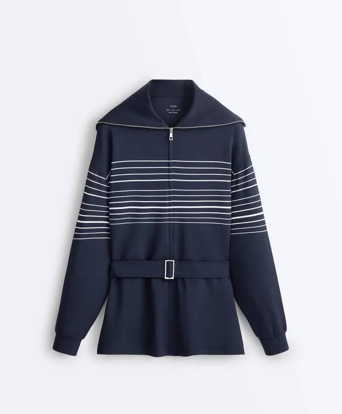 Veste longue à rayures marinières en modal Soft Touch Veste longue à rayures marinières en modal Soft Touch